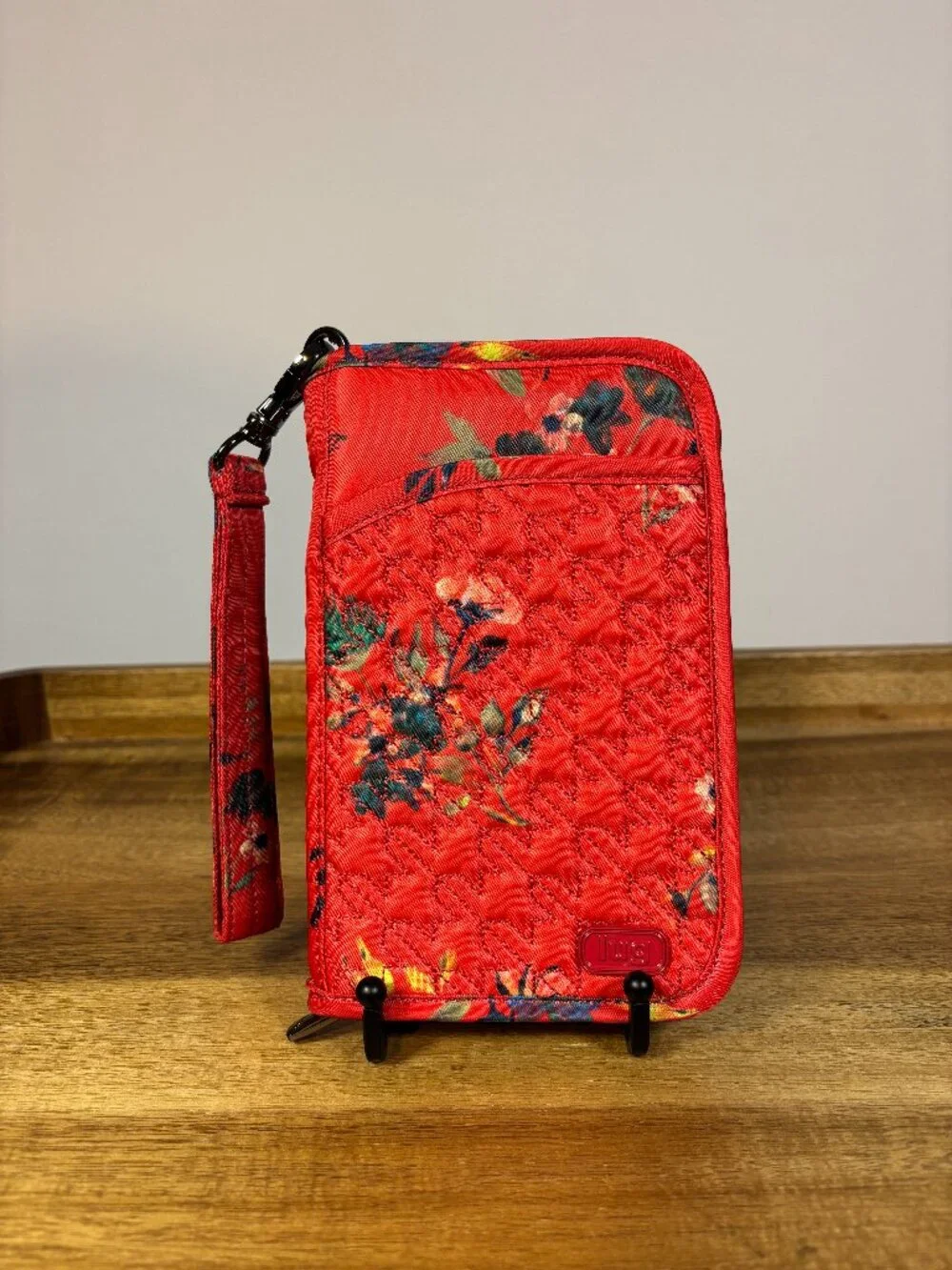 Lug Tandem Orange Floral Quilted Nylon Zippered Wallet